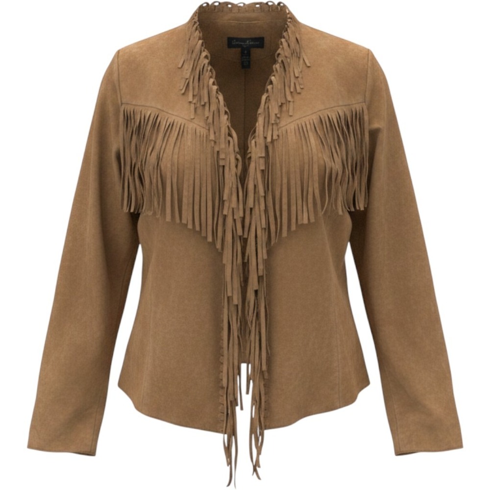 Dialogue Vintage 90s Leather Fringe Jacket Olive Green Coastal Cowgirl Western L